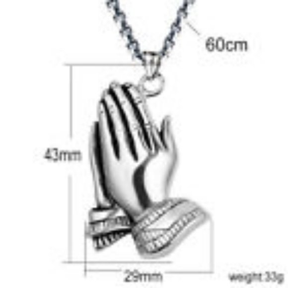 NEW! Silver PRAYING HANDS Stainless Pendant & Necklace JESUS IS KING - Picture 6 of 8